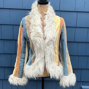 Blanc Noir Kharma Patchwork Stripe Penny Lane jacket hippie corduroy denim Y2K